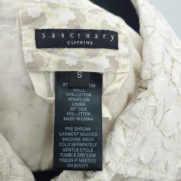 Sanctuary Women's Silk Lace Short Sleeve Button Up Cream Blouse Small - Picture 8 of 9